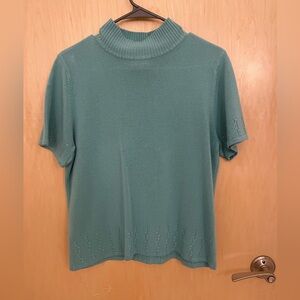 Sag Harbor Petite Knit Mock Neck Sweater in Pale Teal